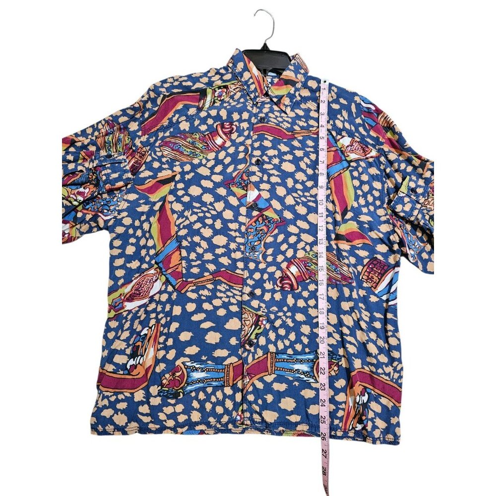 Vintage Esprit Abstract Print Button Down Shirt Polynosic Blue Medium Rare Retro - Picture 7 of 7